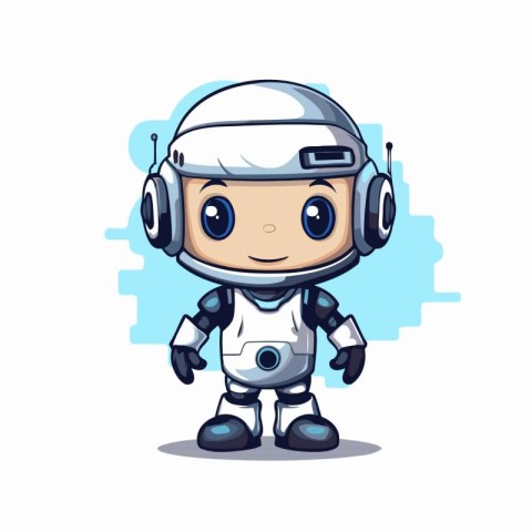 Cute robot with headphones isolated on white background. Vector