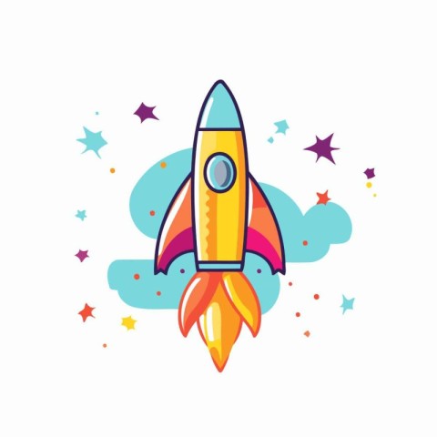 Rocket launch line icon. Flat illustration of rocket launch vect