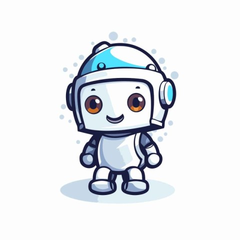 Cute cartoon robot with headphones. Vector illustration isolated