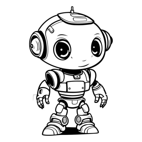 Vector illustration of Cute little robot isolated on a white bac