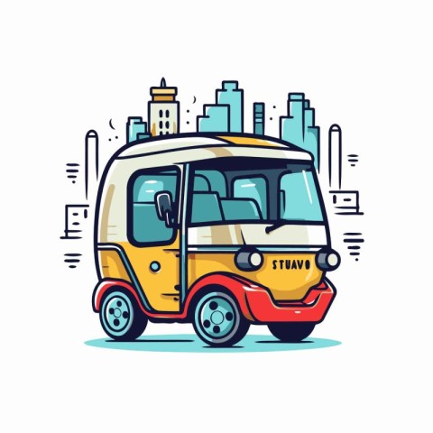 Tuk tuk taxi in the city. Vector flat illustration.