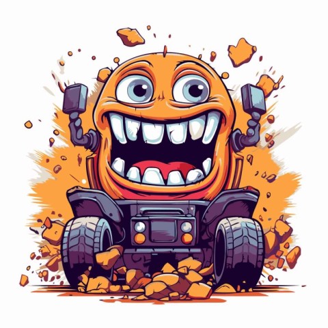 Funny monster on a monster truck. Vector illustration isolated o