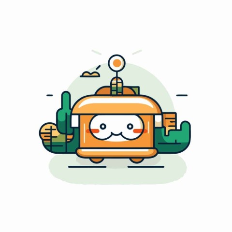 Cute robot character in flat line style. Vector illustration. Ro