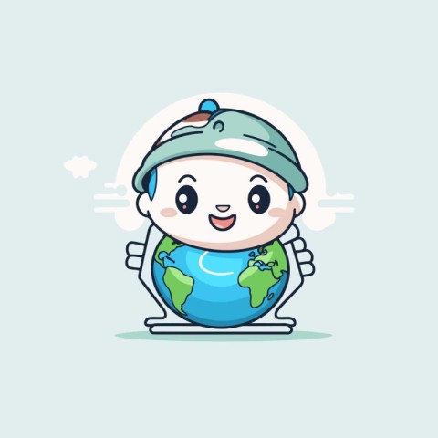 Cute Cartoon Character Earth Planet Traveler. Vector Illustratio