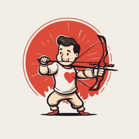 Archer with bow and arrow. Vector illustration in cartoon style.