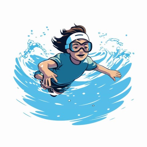 Illustration of a young man diving into the water. Vector illust