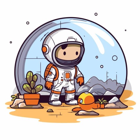 Astronaut on the planet. Vector illustration in a flat style.