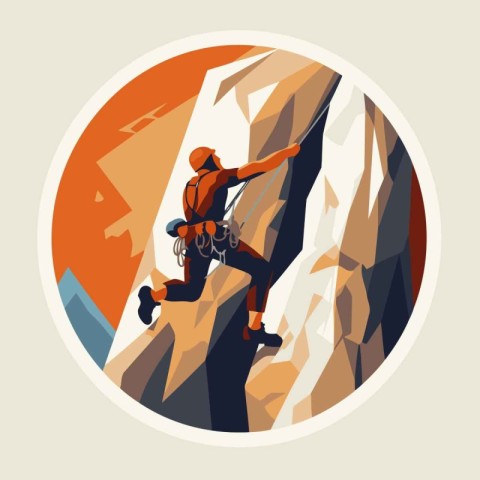 Rock climber climbs on a rock. Vector illustration in flat style