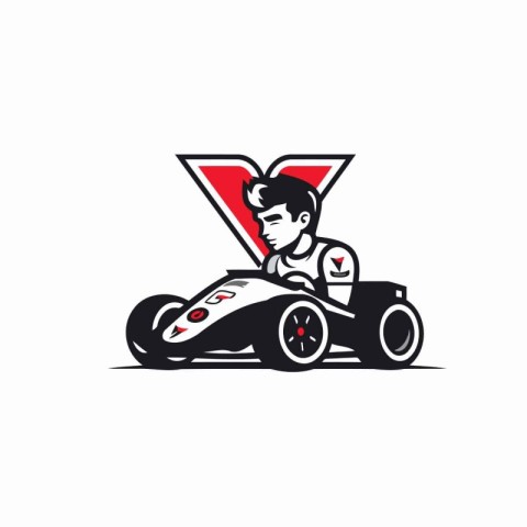 Funny karting car vector logo design template. Vector illustrati