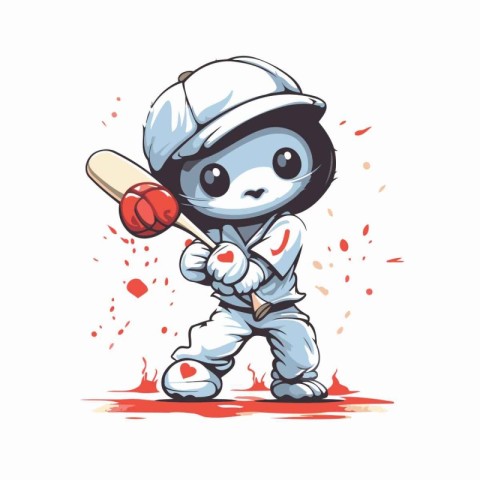 Astronaut with baseball bat. Vector illustration on white backgr