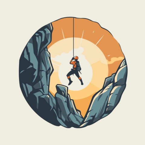 Silhouette of a man climbing a rock. Vector illustration.