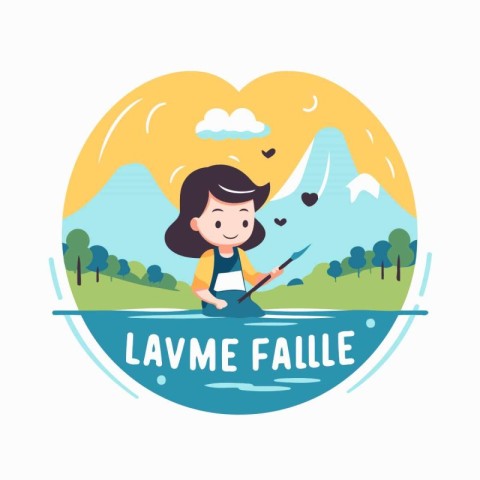 Girl in a kayak on the lake. Flat style vector illustration.