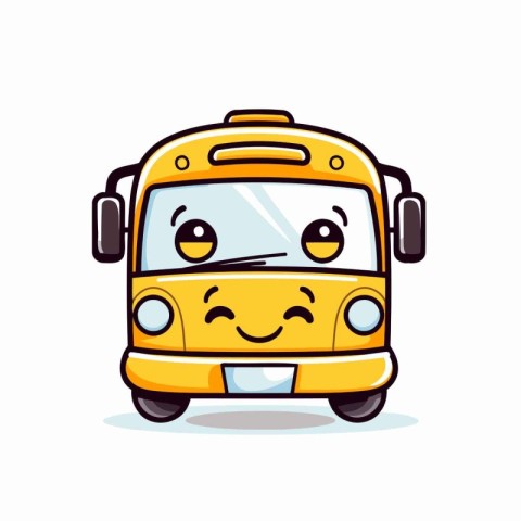 School Bus Smiling Face Cartoon Mascot Character Vector Illustra