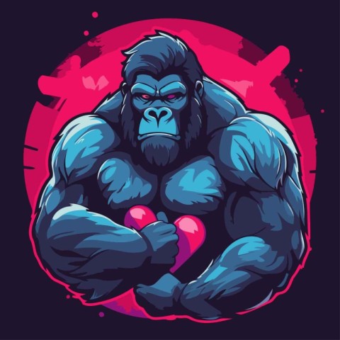 Gorilla with heart. Vector illustration of a strong gorilla.