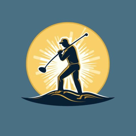 Golf player hits the ball with a club. Vector illustration.