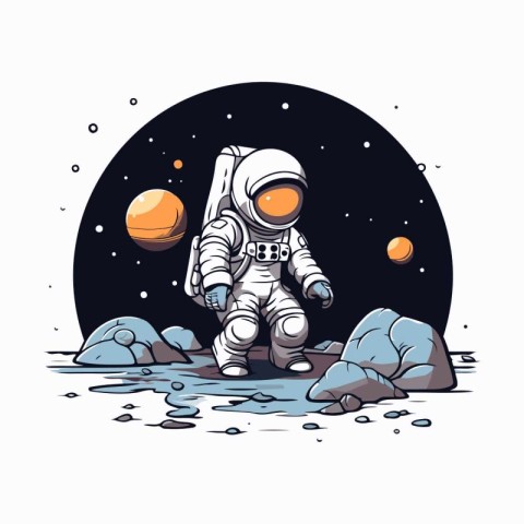 Astronaut on the background of the moon. Vector illustration.