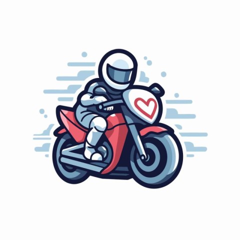 Biker with heart on a motorcycle. Vector illustration in flat st