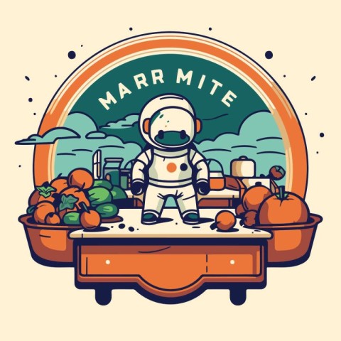 Astronaut in space suit on the table. Vector illustration.