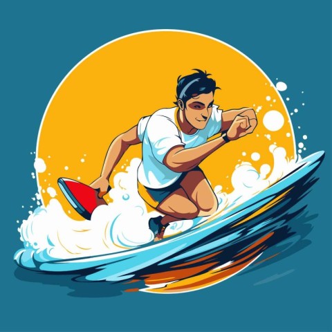 Surfer on the surfboard. Vector illustration in cartoon style.