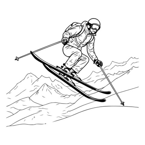 Skier skiing downhill. sketch for your design. Vector illustrati