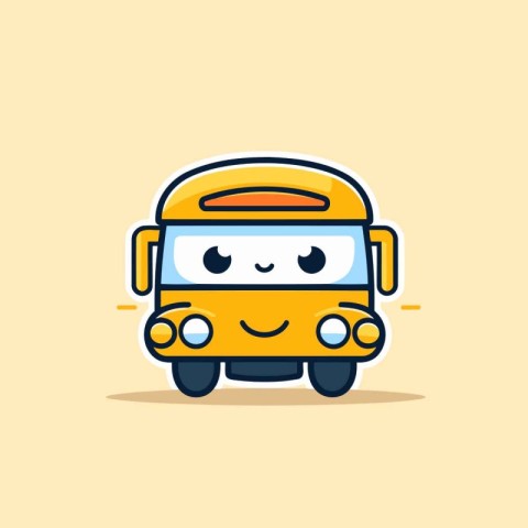 Cute happy school bus. Vector illustration in flat cartoon style