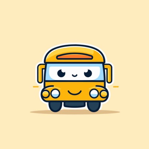 Cute happy school bus. Vector illustration in flat cartoon style