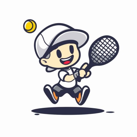 Tennis player with racket and ball - Vector cartoon character il