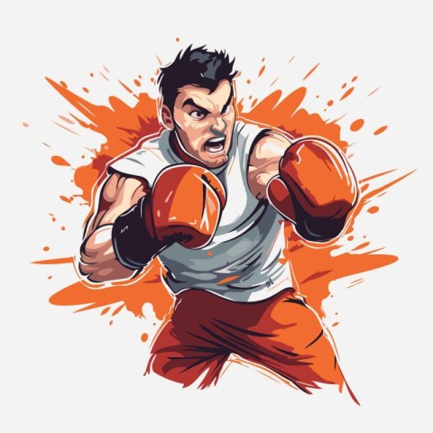 Man boxer with boxing gloves. Vector illustration of boxer in ac