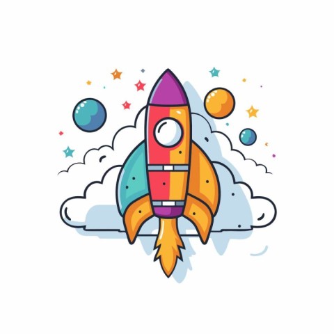 Rocket icon in flat style. Spaceship vector illustration on whit