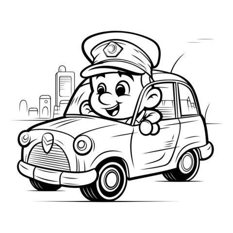 Black and White Cartoon Illustration of Policeman or Police Offi