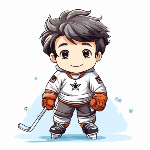 Cute little boy playing ice hockey. Vector cartoon character ill