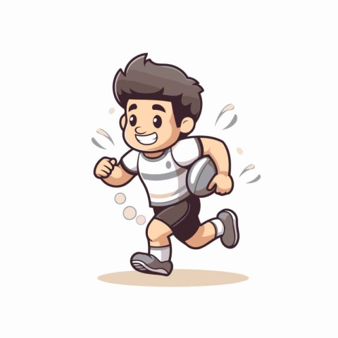 Rugby player running with ball. cartoon vector illustration isol