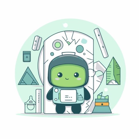 Vector illustration of a cute astronaut in space. Flat style des