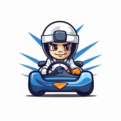 Cartoon kart driver with helmet. Vector illustration on white ba