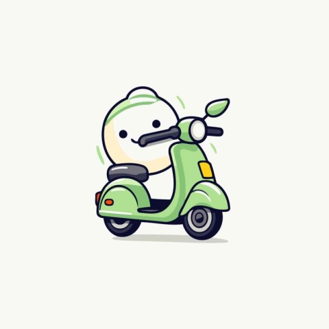 Cute Cartoon Snowman on Scooter. Vector Illustration.