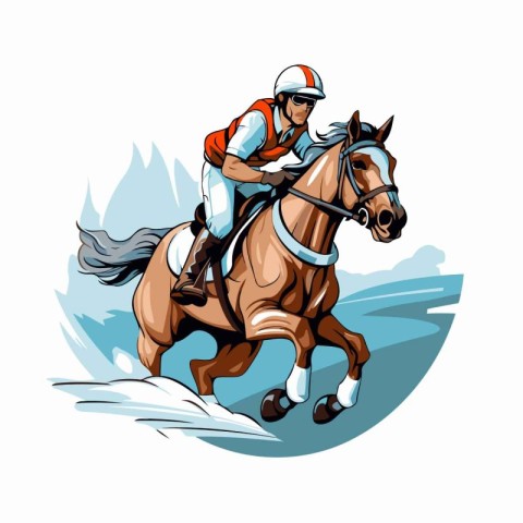 Horse race jockey riding on gallop. Vector illustration.