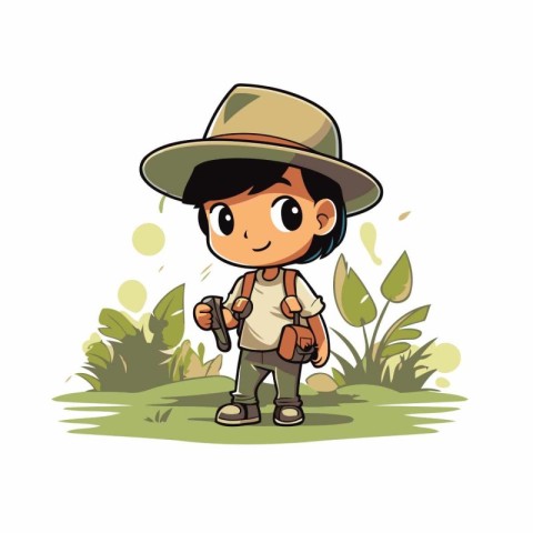 Boy scout with backpack and hat. Vector illustration isolated on