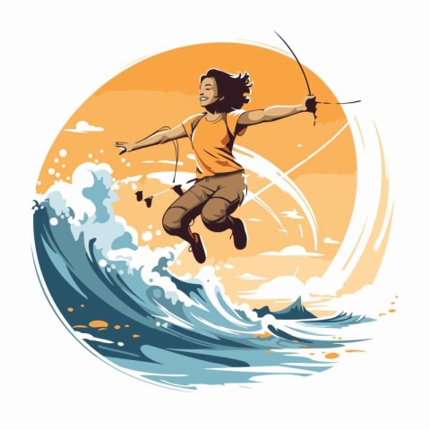 Surfer on the waves. Vector illustration in a flat style.