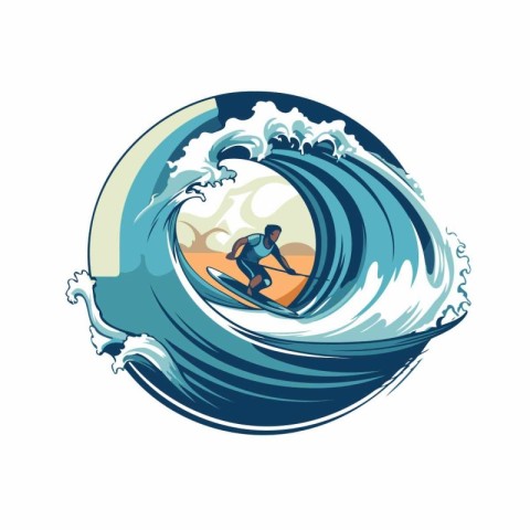 Surfer in ocean wave. Vector illustration for t-shirt print