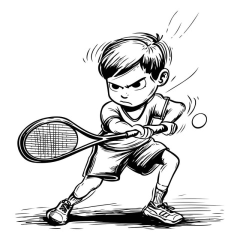 Little boy playing tennis. Vector illustration of a child playin