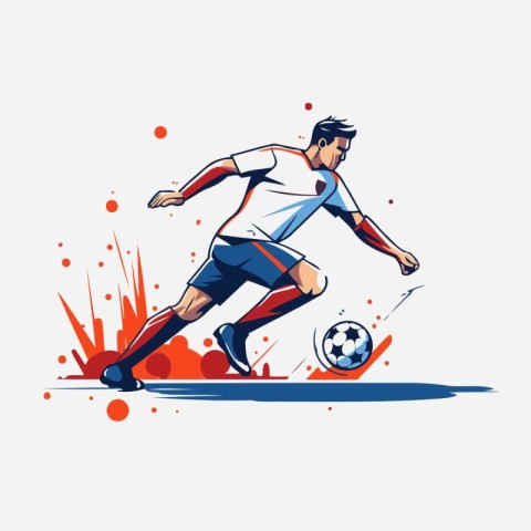 Soccer player kicking the ball. vector illustration. Soccer play