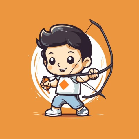 Cute boy with bow and arrow. Vector cartoon character illustrati