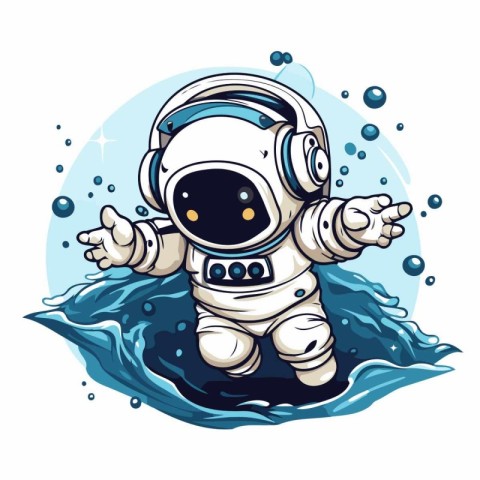 Astronaut in the water. Vector illustration of a cartoon charact