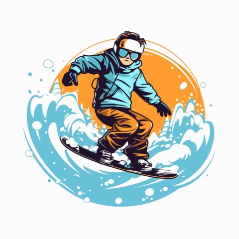 Snowboarder jumping on surfboard. extreme sport vector illustrat