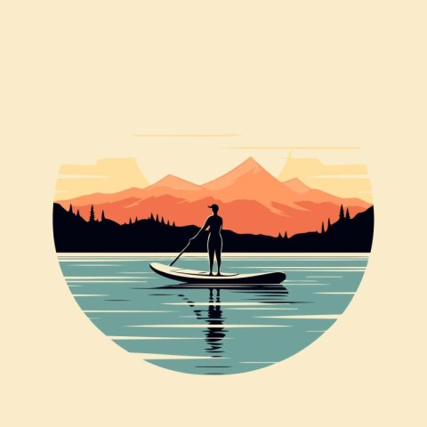 Silhouette of a man on a stand up paddle board on the background