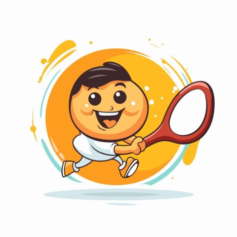 Cartoon tennis player with racket and ball. Sport vector illustr