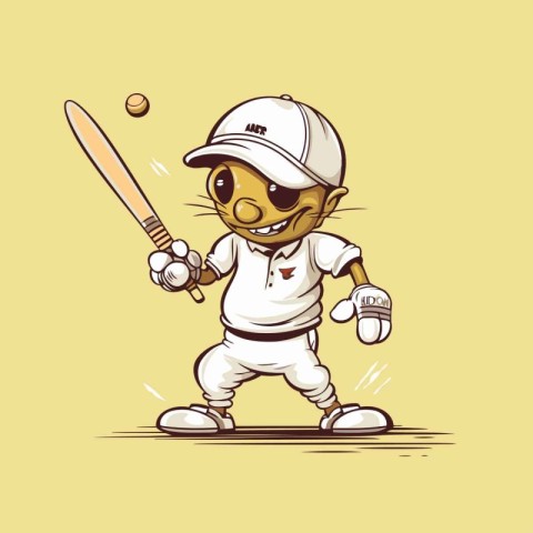 Vector illustration of a cat playing baseball with bat. Cartoon