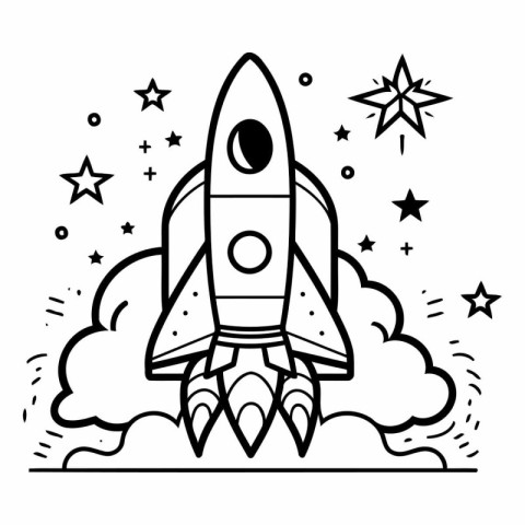 Rocket icon in black and white vector illustration for web and m