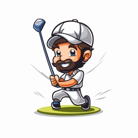 Golfer character cartoon style vector illustration. Isolated on