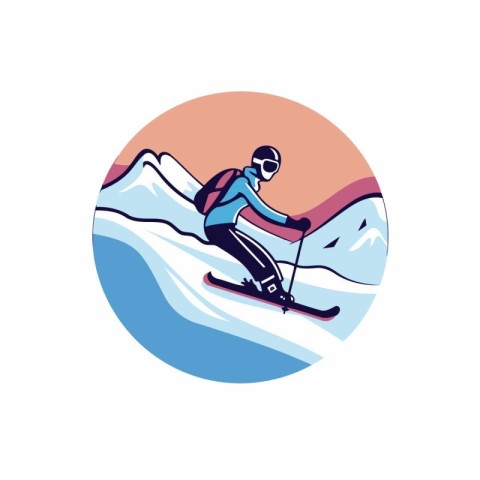 Skier in mountains. Vector illustration of skier in the mountain